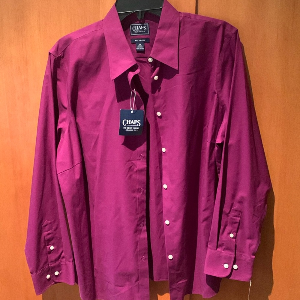 Chaps Classic Fit No Iron Long-sleeved Blouse in Magenta, Size 1X, NWT